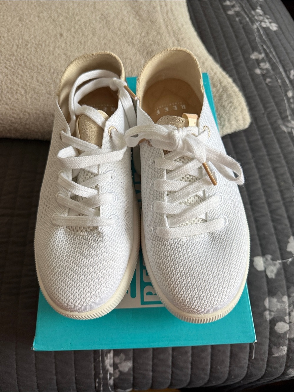 Reef White Knit Lace-Up Sneakers with Cream Accents